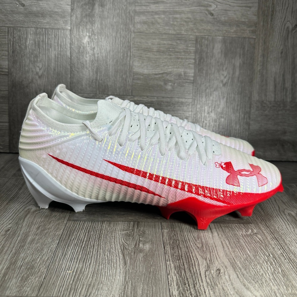 Under Armour Football Cleats Blur Pro Smoke Mens 11 White Red 3026220-101 NEW